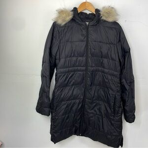 GAP Maternity Black Longline Hooded Puffer Coat size Large
